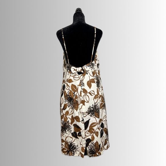 Muse 100% Linen V-Neck Spaghetti Strap Open Back Dress, Floral Design, Size 14 - Picture 2 of 7